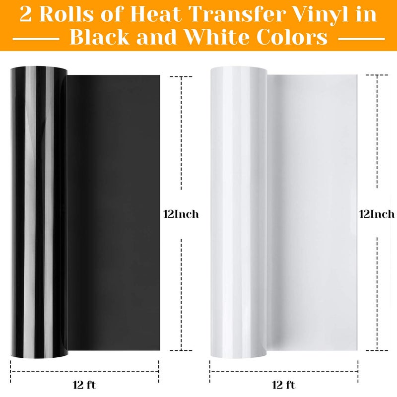 Flasoo 12" x 24ft Heat Transfer Vinyl Rolls, Flasoo 2 Rolls Black and White HTV Iron on Vinyl for Shirts, Compatible with All Cutting Machine, Easy to Cut & Weed (12 Inches by 12 Feet Per Roll) - Image 3